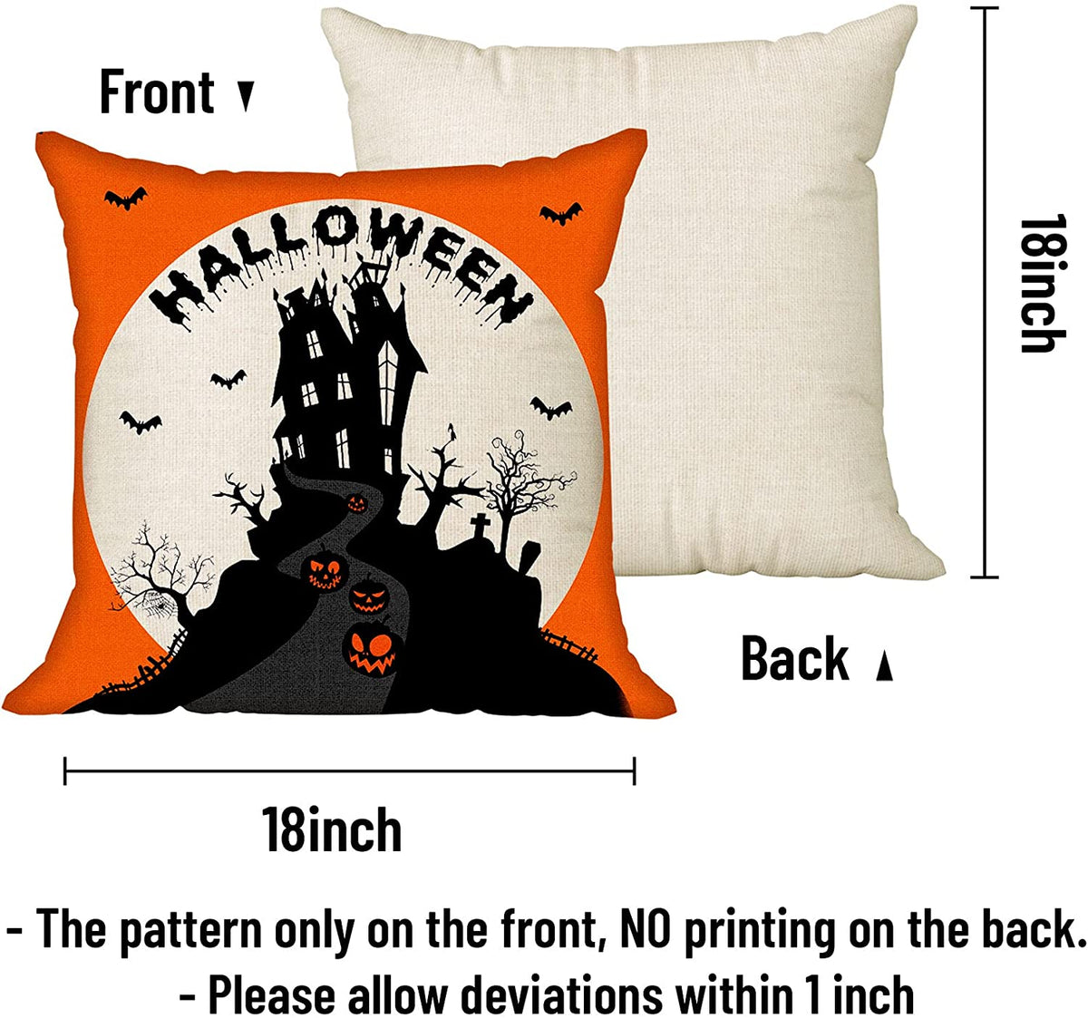 Set of 4 Happy Halloween Throw Pillow Covers 18 x 18 with 4 Bonus Coas –  creatrillonline