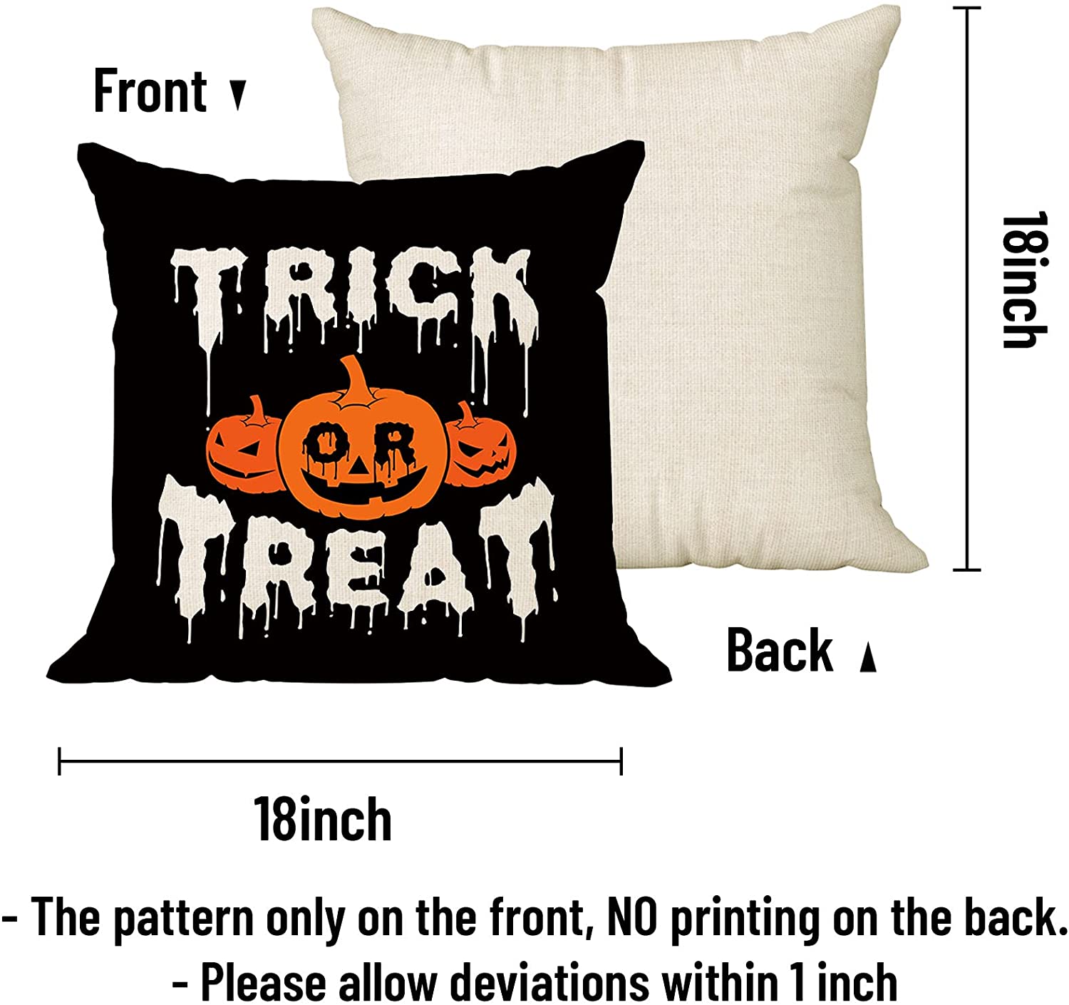 Set of 4 Happy Halloween Throw Pillow Covers 18 x 18 with 4 Bonus Coaster (Truck, Pumpkin))