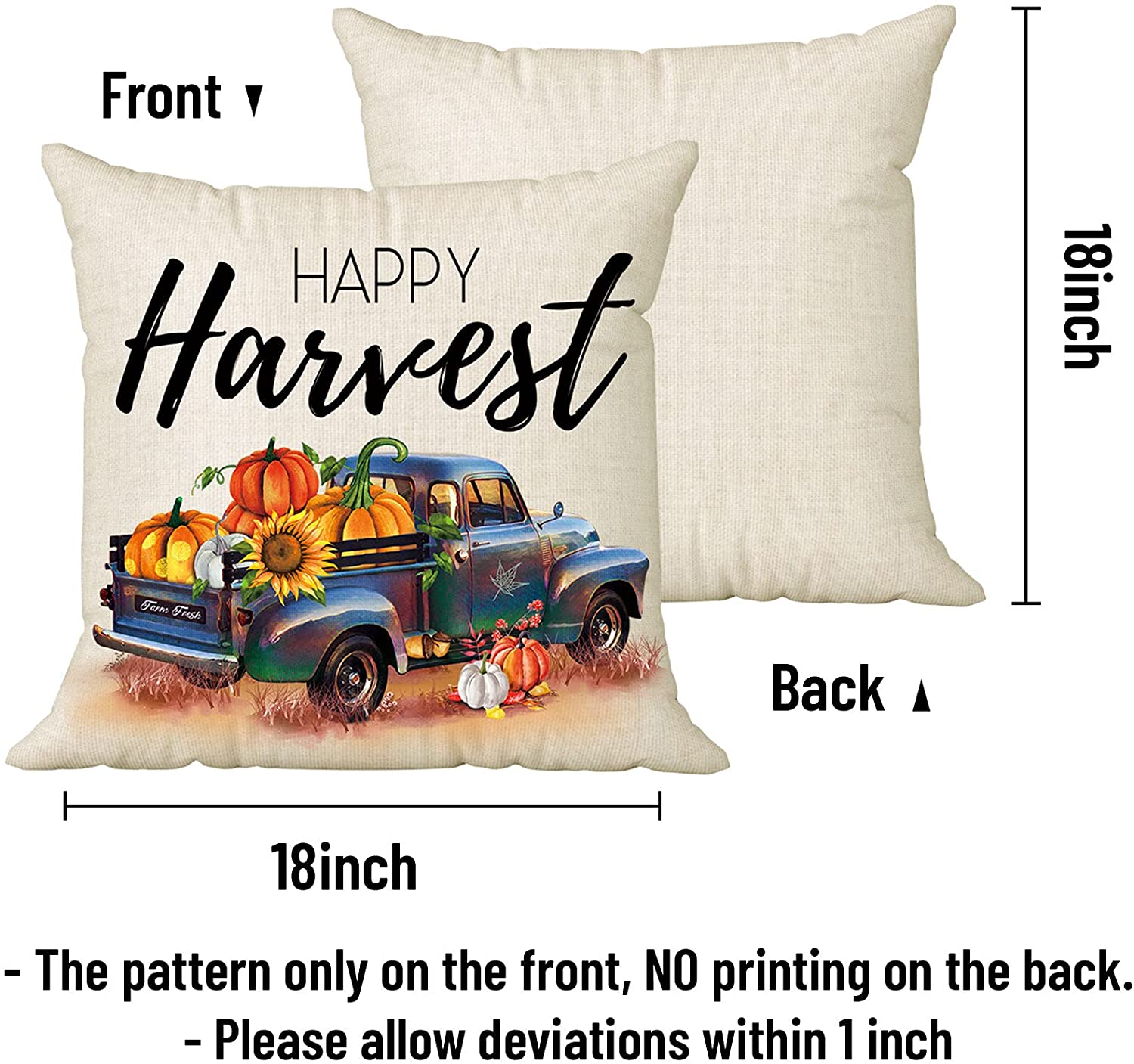 4 Pcs Harvest Decorative Pillow Covers 18 x 18 (Truck, Wreath)
