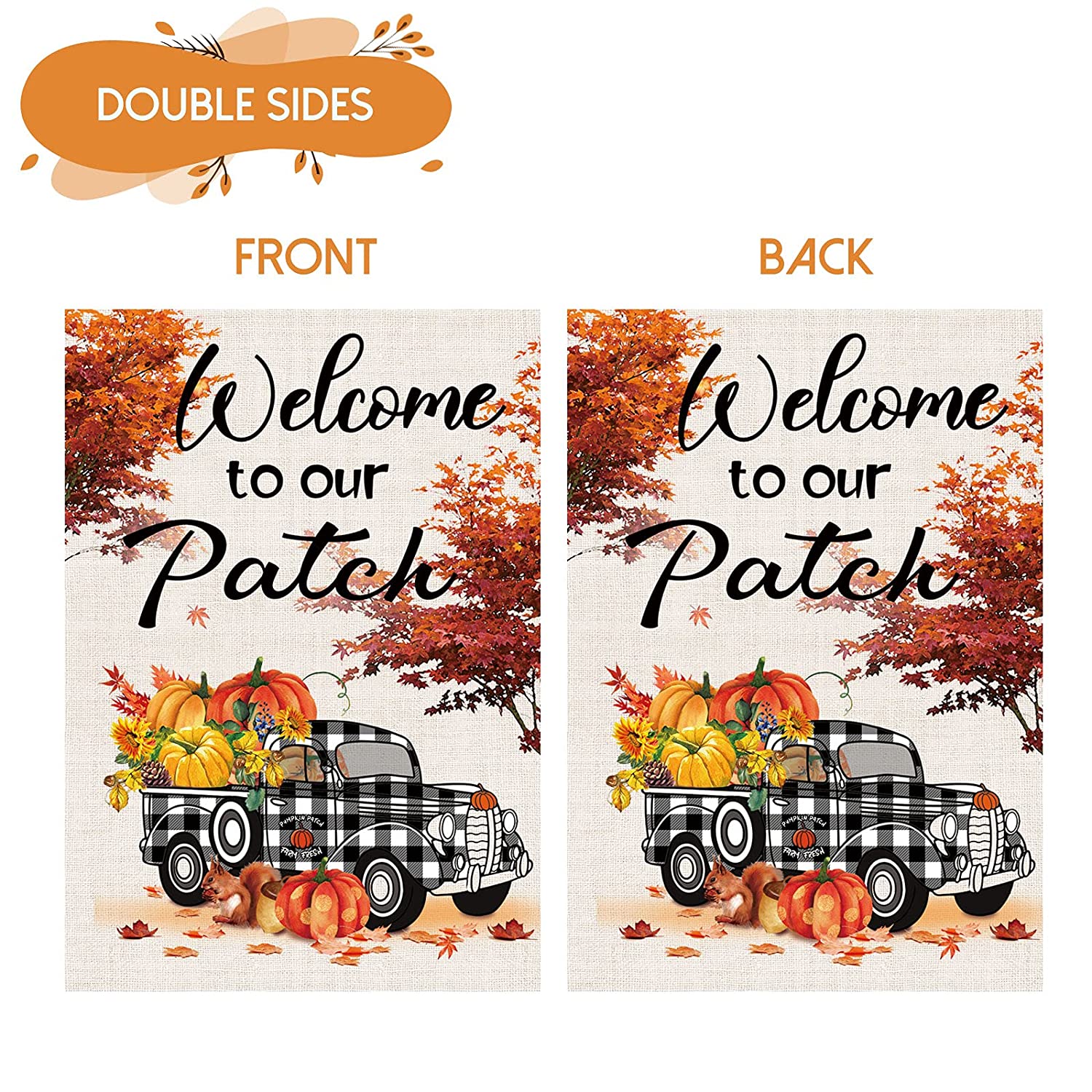 2 Pcs Double Sided Pumpkin Fall Garden Flags 12 x 18 (Plaid, Truck)