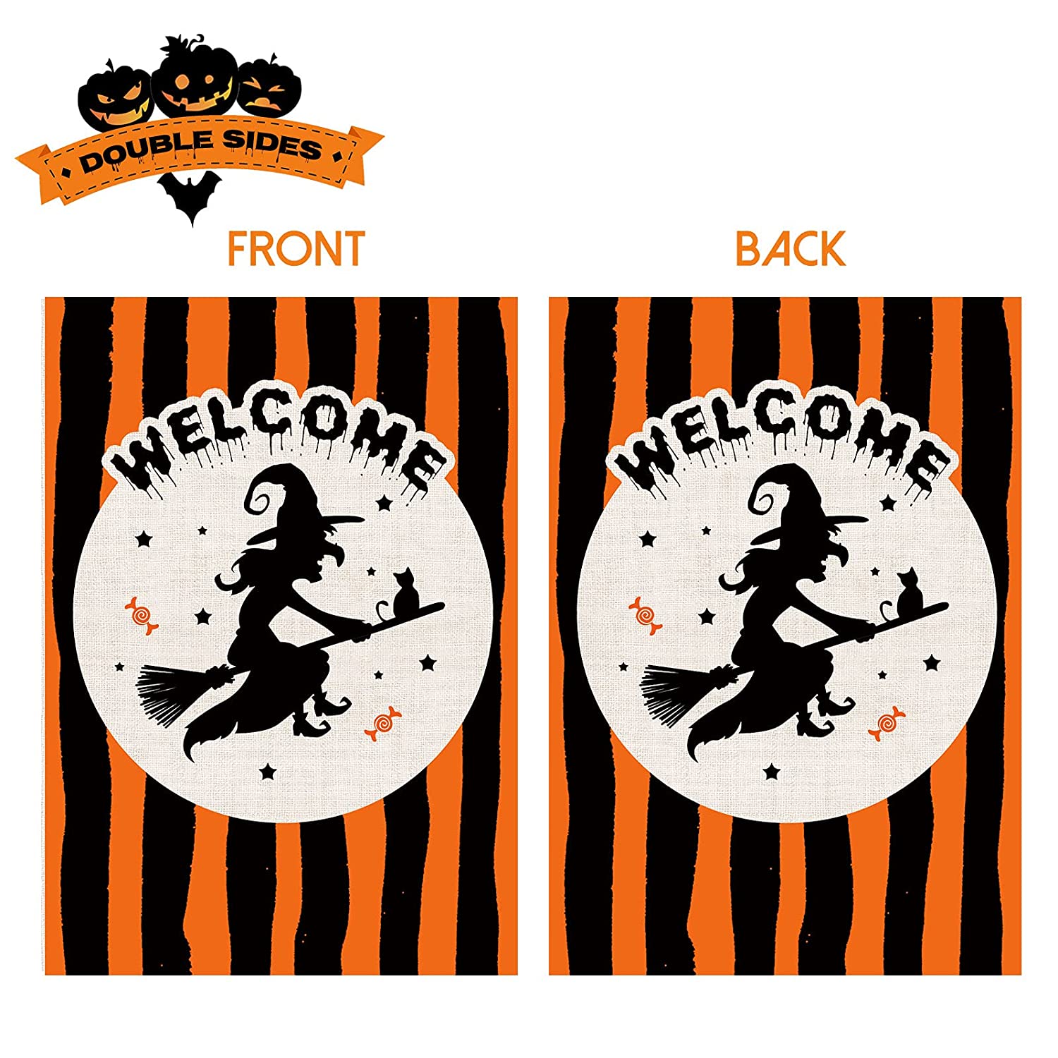 2 Pcs Double-Sided Festive Halloween Yard Flags 12 x 18 (Ghost, Witch)