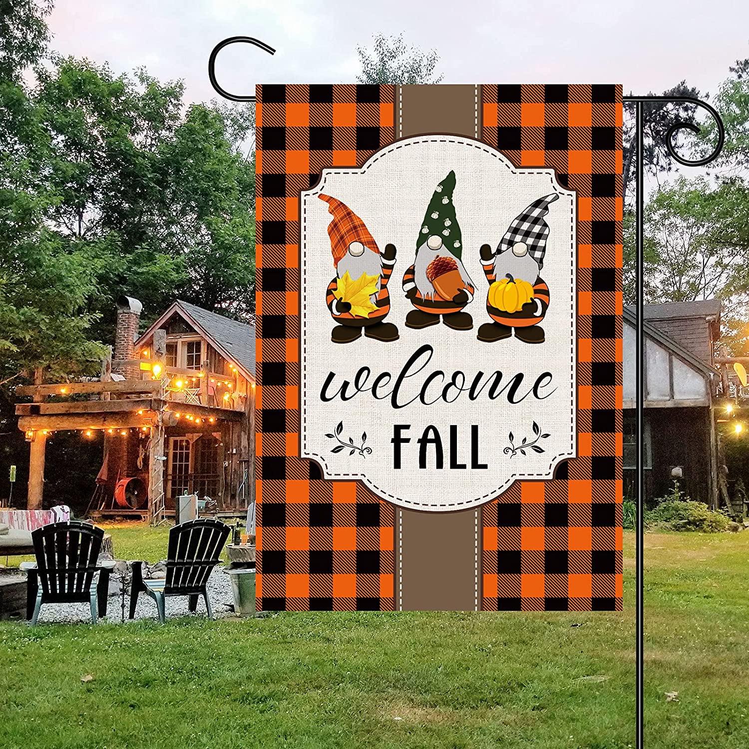 2 Pcs Double Sided Harvest Fall Garden Flags 12 x 18 (Plaid, Truck)