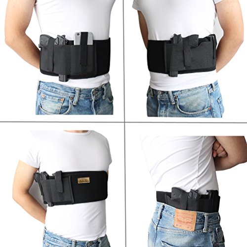 Neoprene Belly Band Holster Concealed Carry with Magazine Pocket/Pouch & 2 Elastic Straps for Women Men Fits Glock, Ruger LCP, M&P Shield, Sig Sauer, Ruger, Kahr, Beretta, 1911, etc