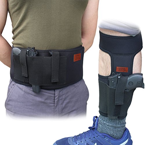 Neoprene Bundle of Belly Band Holster + Ankle Holster for Concealed Carry Pistol Holder for Men Women