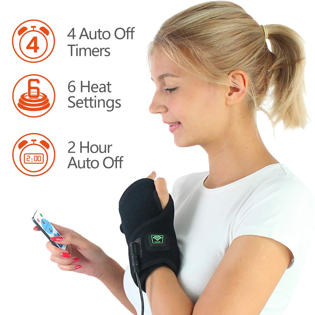 Creatrill Far Infrared Hand Wrist Heated Brace Wrap Support W/Remote Control, Auto Shut Off Heating Pads, Moist Heat for Arthritis, Carpal Tunnel, Tendonitis, Injuries, Bruises, Sprains, Pain Relief