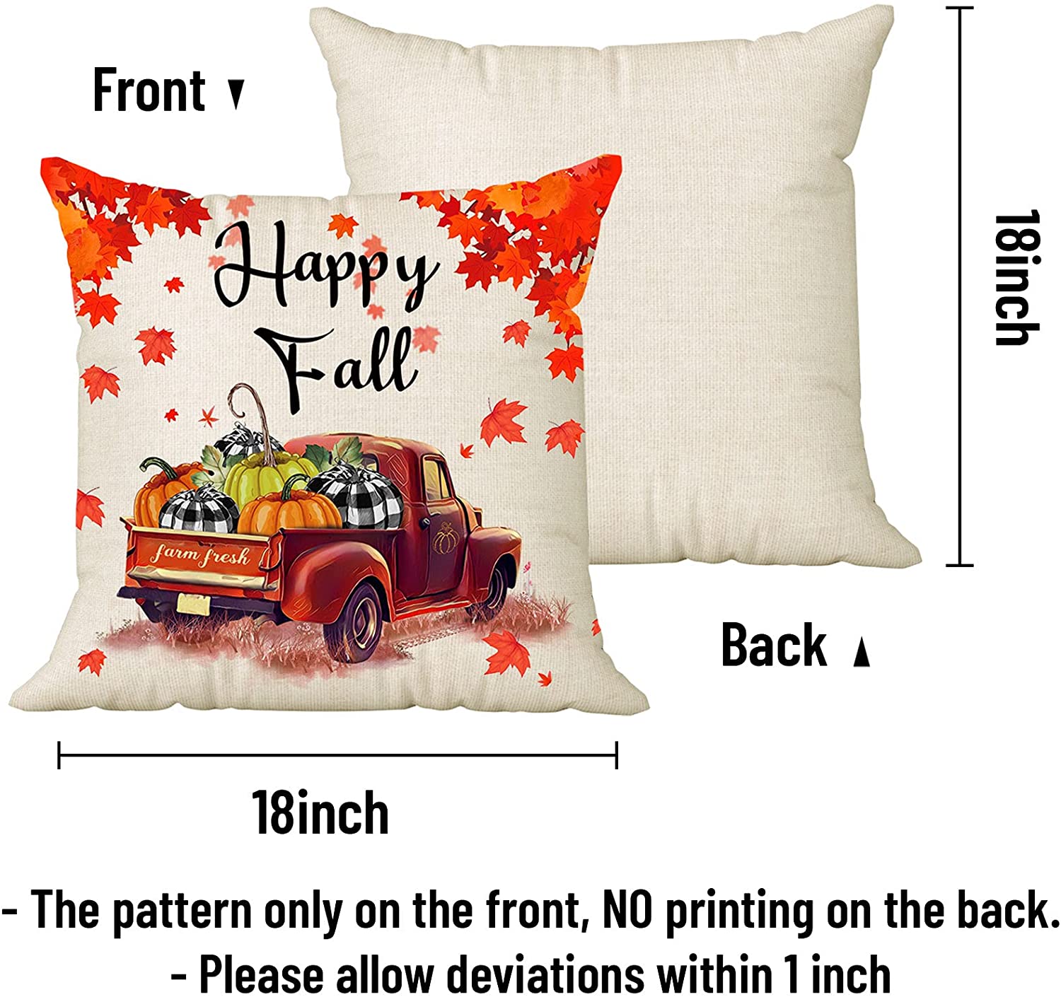 4 Pcs Farm Fresh Autumn Pillow Covers 18 x 18 (Stripe, Truck, Bicycle)