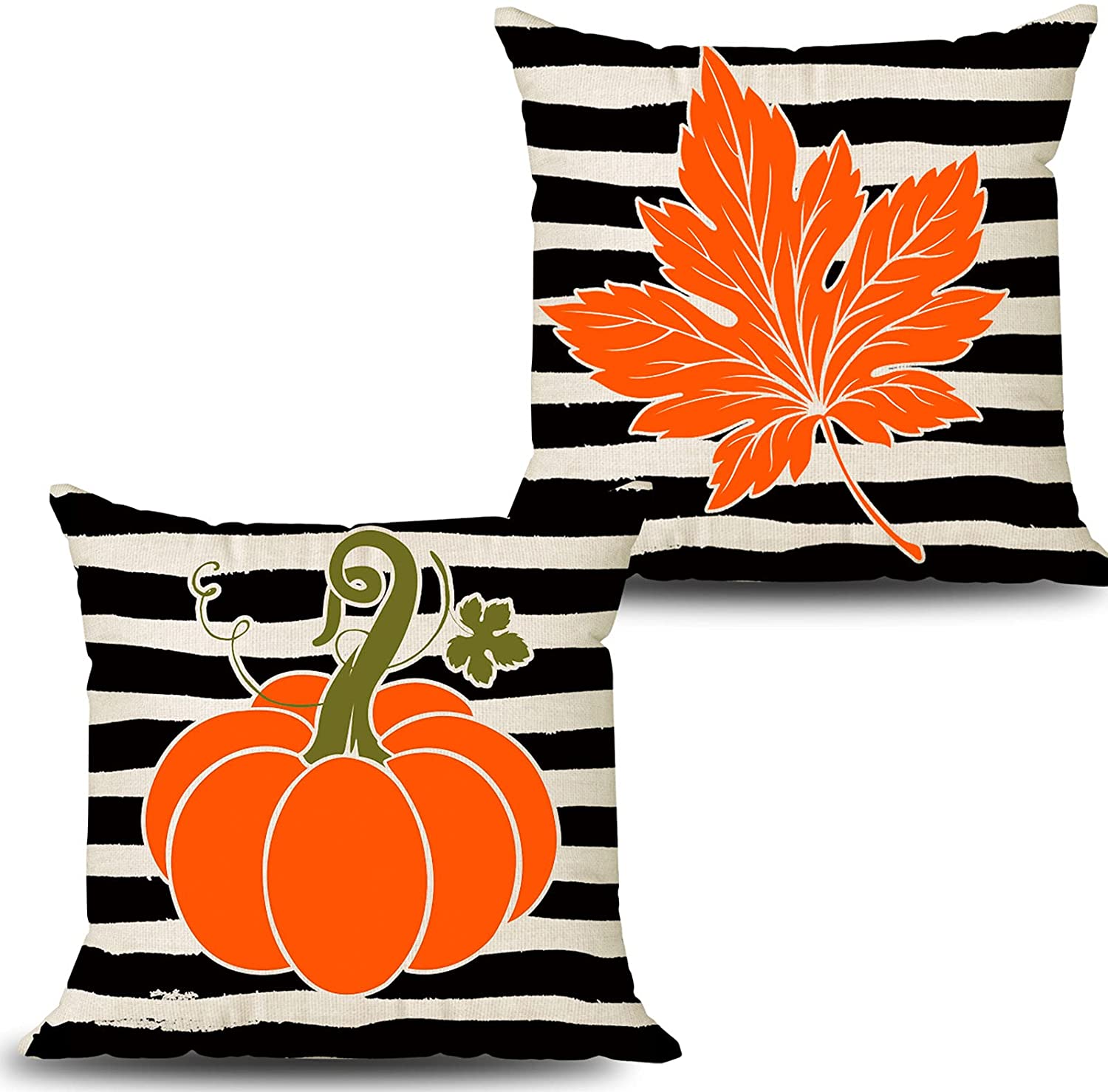 Set of 2 Happy Fall Pillow Covers 18 x 18 with 2 Bonus Coasters (Plaid –  creatrillonline