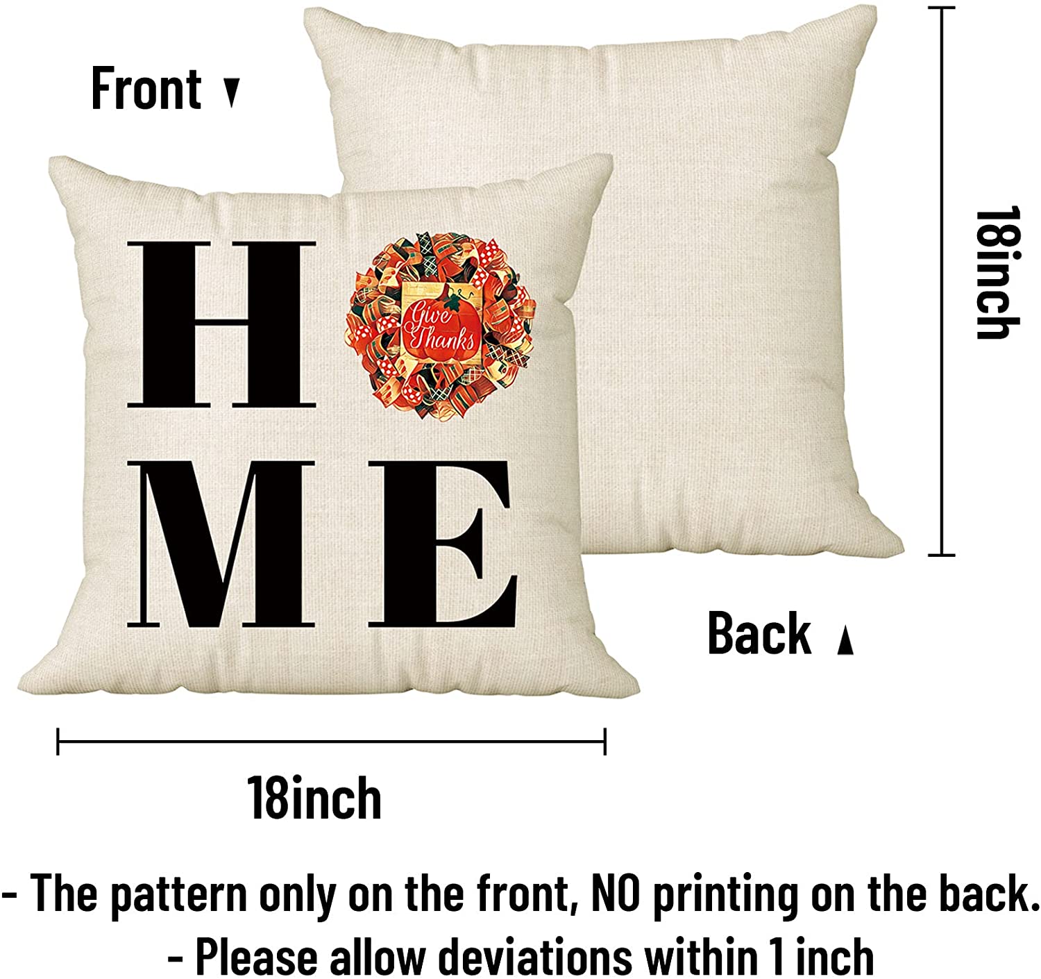 Set of 2 Sweet Home Decorative Pillow Covers 18 x 18 (Stripe, Pumpkin)