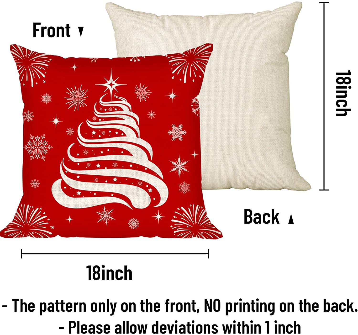 Set of 4 Christmas Pillow Covers 18 x 18 with 4 Bonus Coasters (Snow, Tree)