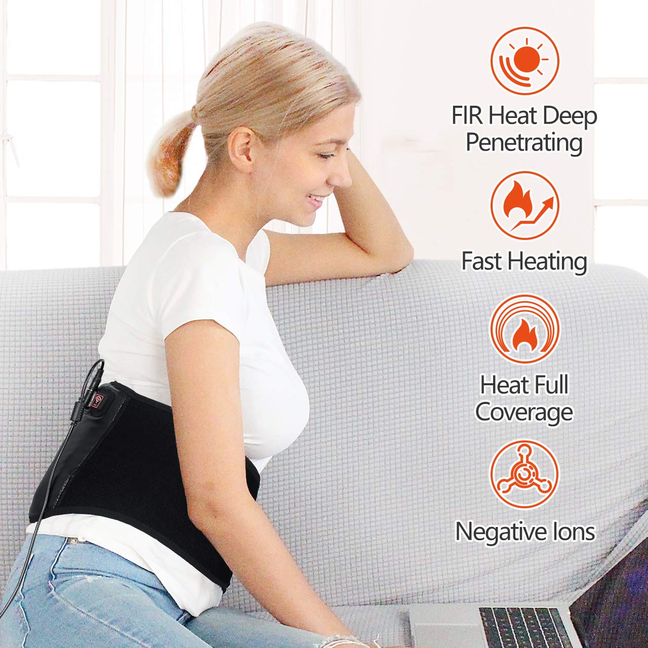 Heated Lumbar Support jade Lower Back Brace Belt w/Remote Control for Pain Relief, Auto Shut Off Far Infrared Heating Pad Heat
