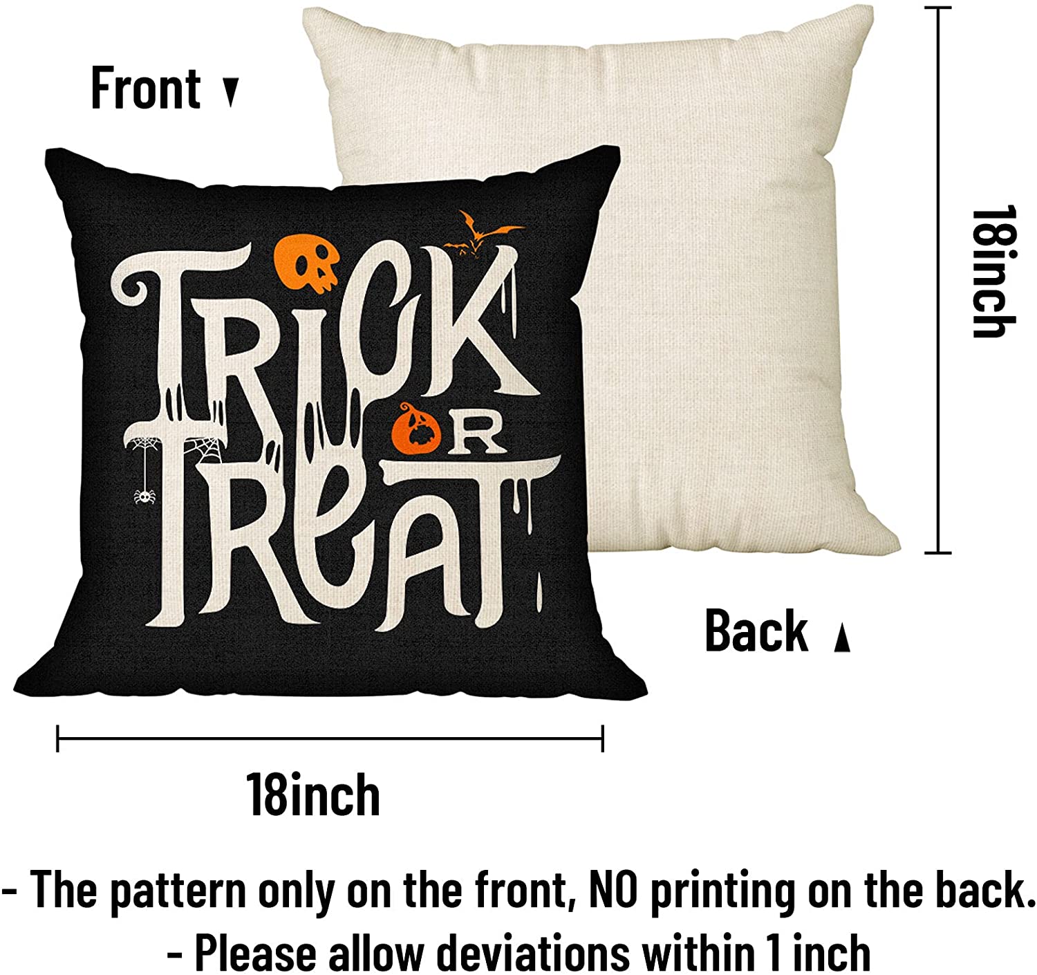 Set of 4 Halloween Trick or Treat Pillow Covers 18 x 18 with 4