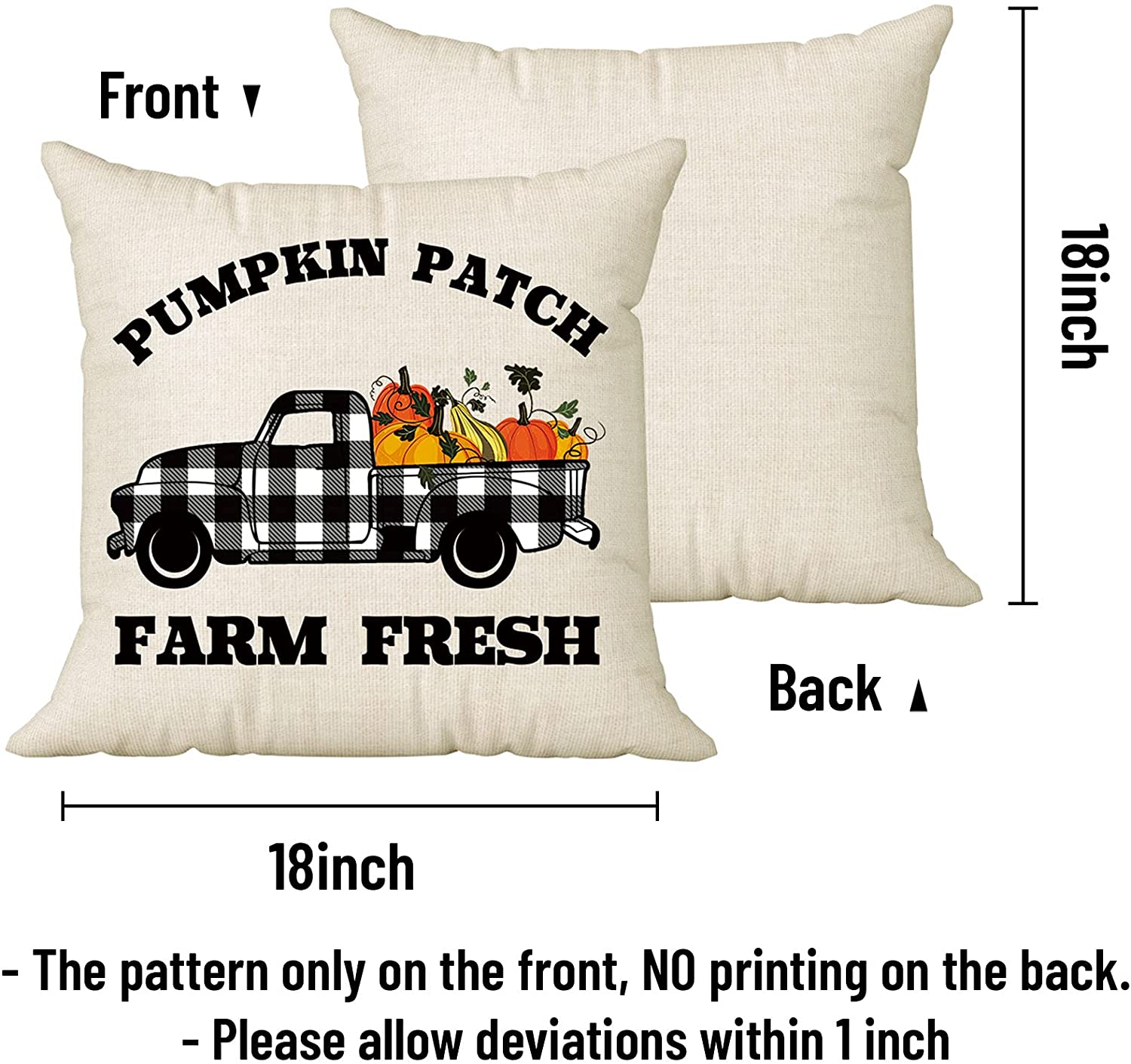 Set of 4 Farmhouse Pillow Covers 18 x 18 (Plaid, Truck)