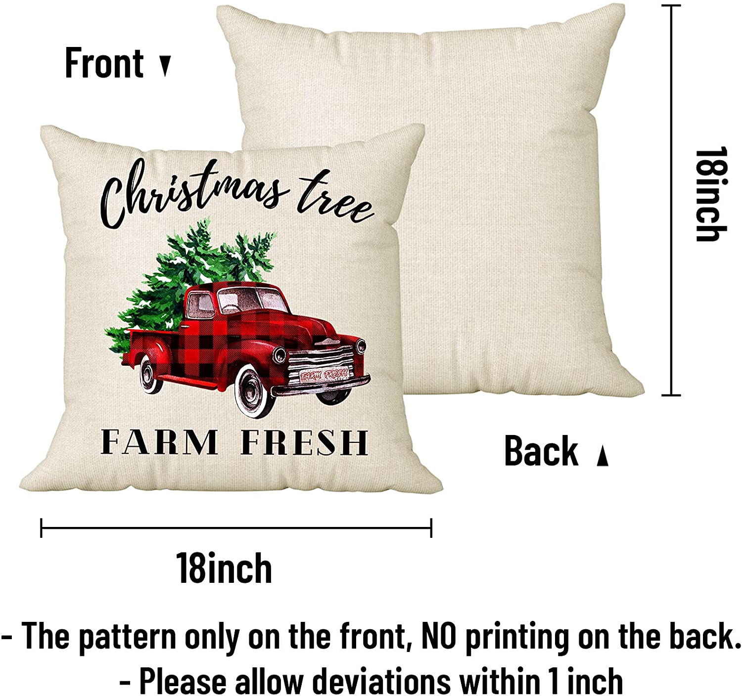 Set of 4 Christmas Throw Pillow Covers 18x18 with 4 Bonus Coasters (Santa, Snowman)