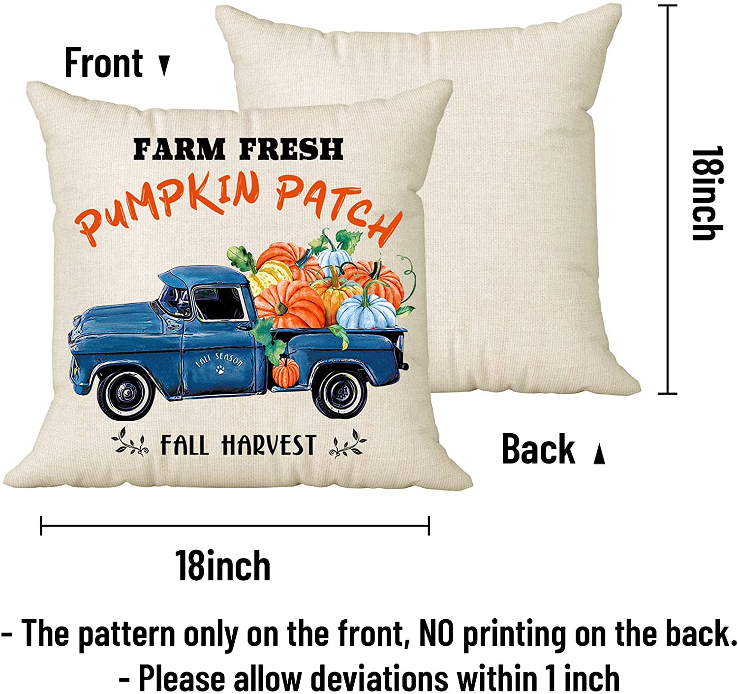 Set of 4 Thanksgiving Fall Pillow Covers 18 x 18 with 4 Bonus Coasters (Truck, Bicycle)