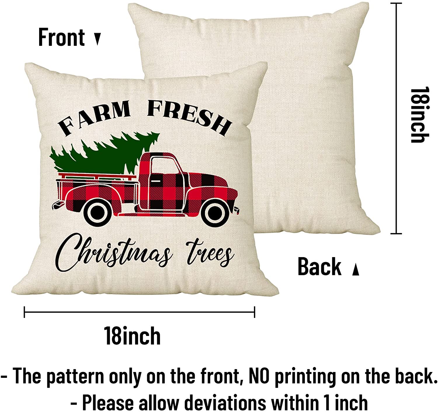 Set of 4 Christmas 18 x 18 Pillow Covers with 4 Bonus Coasters (Tree, Reindeer)