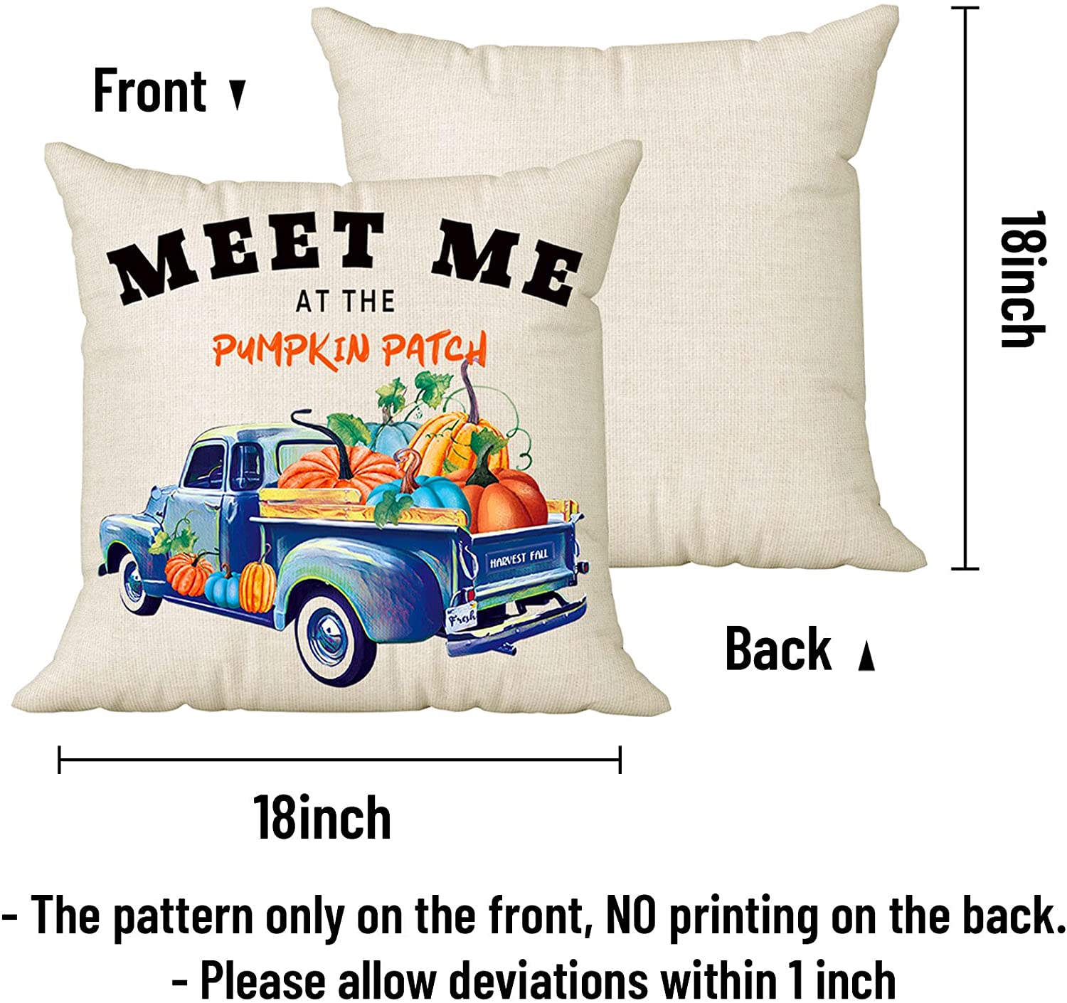 4 Pcs Hello Fall Buffalo Plaid Pillow Covers 18 x 18 (Patch, Truck)