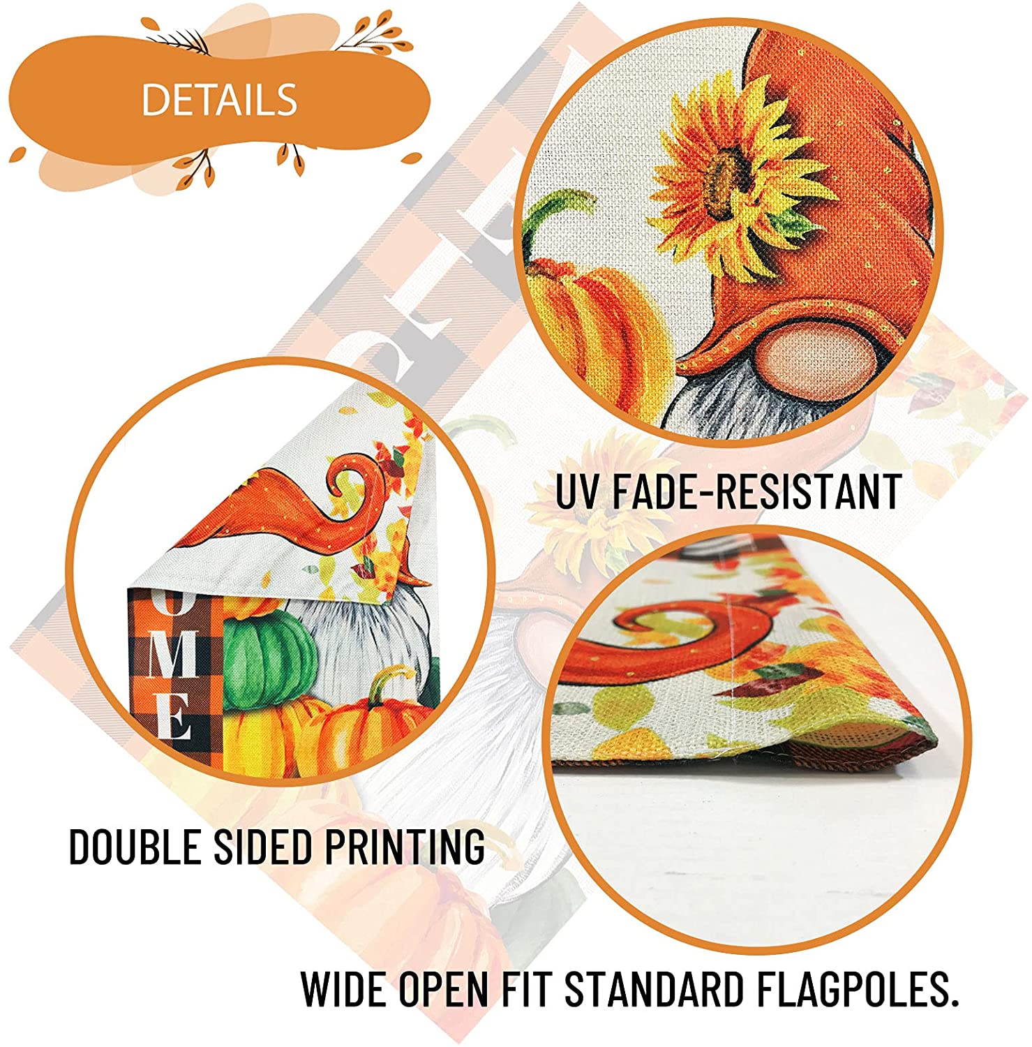 2 Pcs Double Sided Harvest Fall Garden Flags 12 x 18 (Gnome, Lamp)