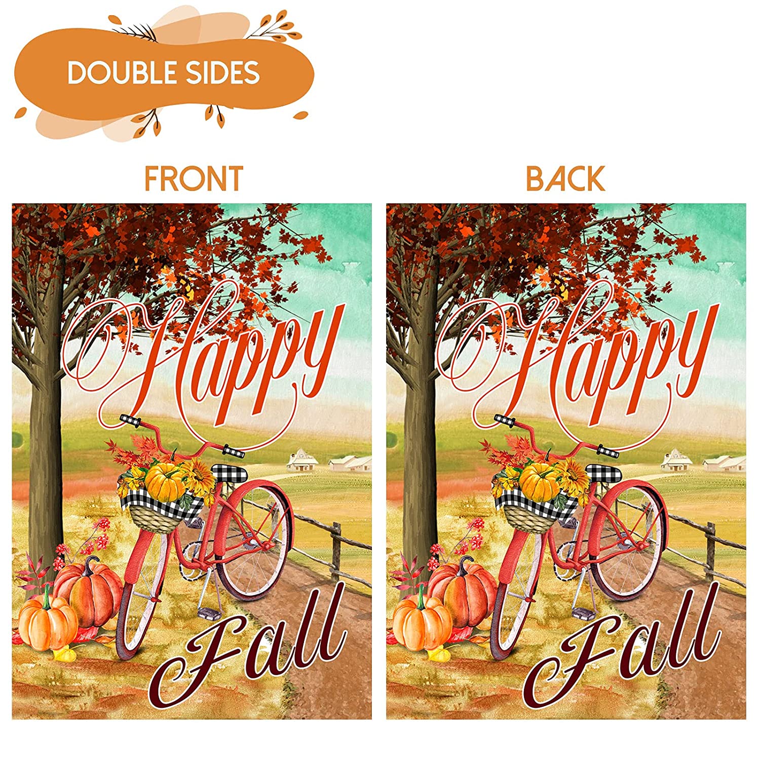 2 Pcs Happy Fall Garden Flags 12x18 Double Sided, Burlap Sunflower Pumpkin And Maple Bicycle Autumn Garden Flags, Thanksgiving Outdoor Decorations Harvest Farmhouse Welcome Sign
