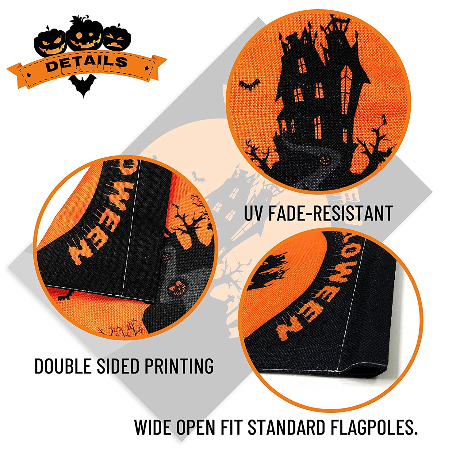 2 Pcs Double-Sided Halloween Flags 12 x 18 (Castle, Pumpkin)