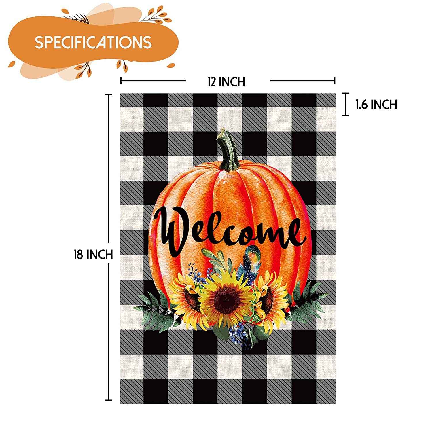 2 Pcs Thanksgiving Fall Garden Flags 12x18 Double Sided, Burlap Buffalo Plaid Gnome And Sunflower Pumpkin Garden Flags, Rustic Harvest Farmhouse Outdoor Decorations Welcome Sign