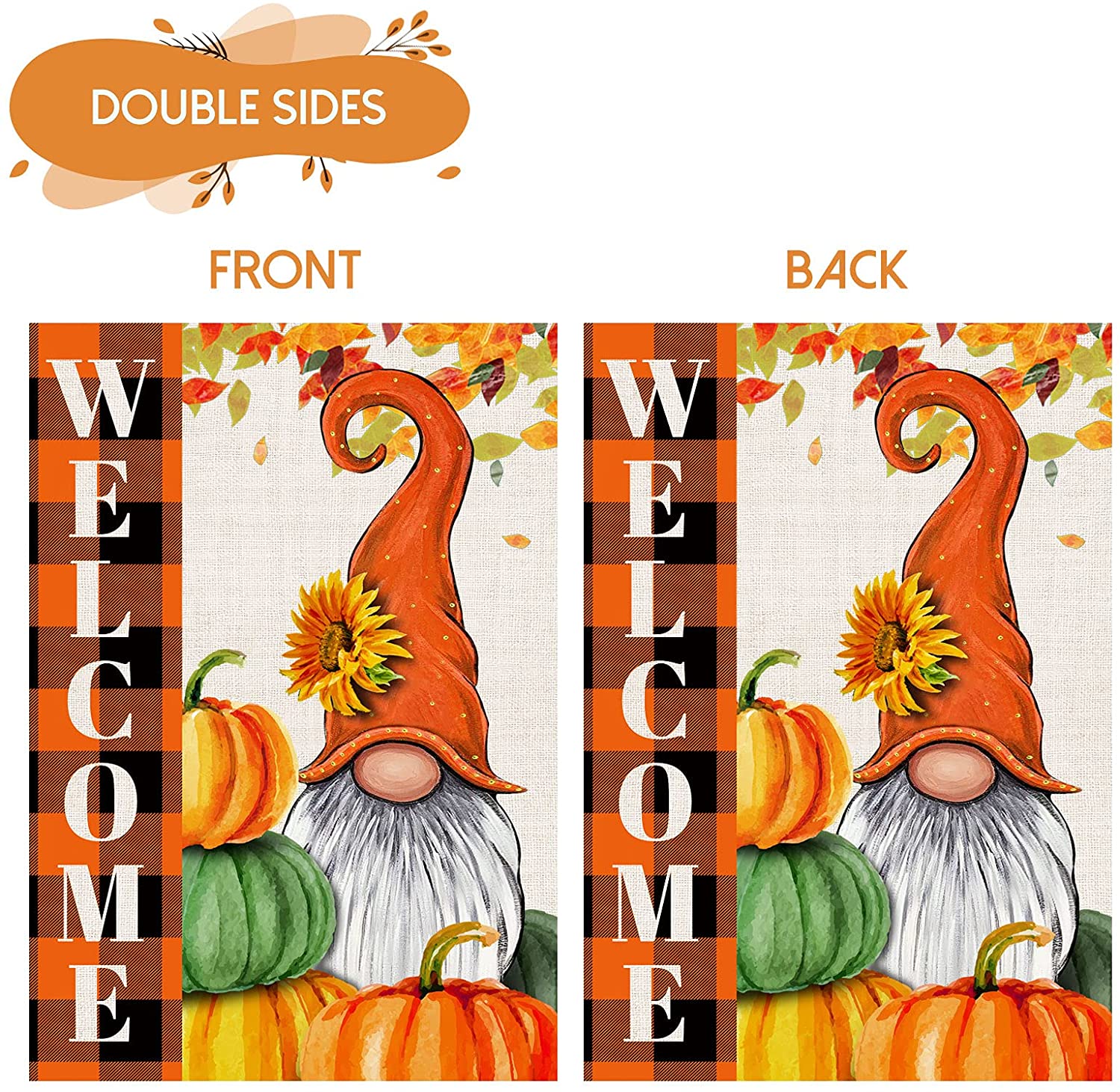 2 Pcs Double Sided Thanksgiving Fall Garden Flags 12 x 18 (Gnome, Pumpkin)