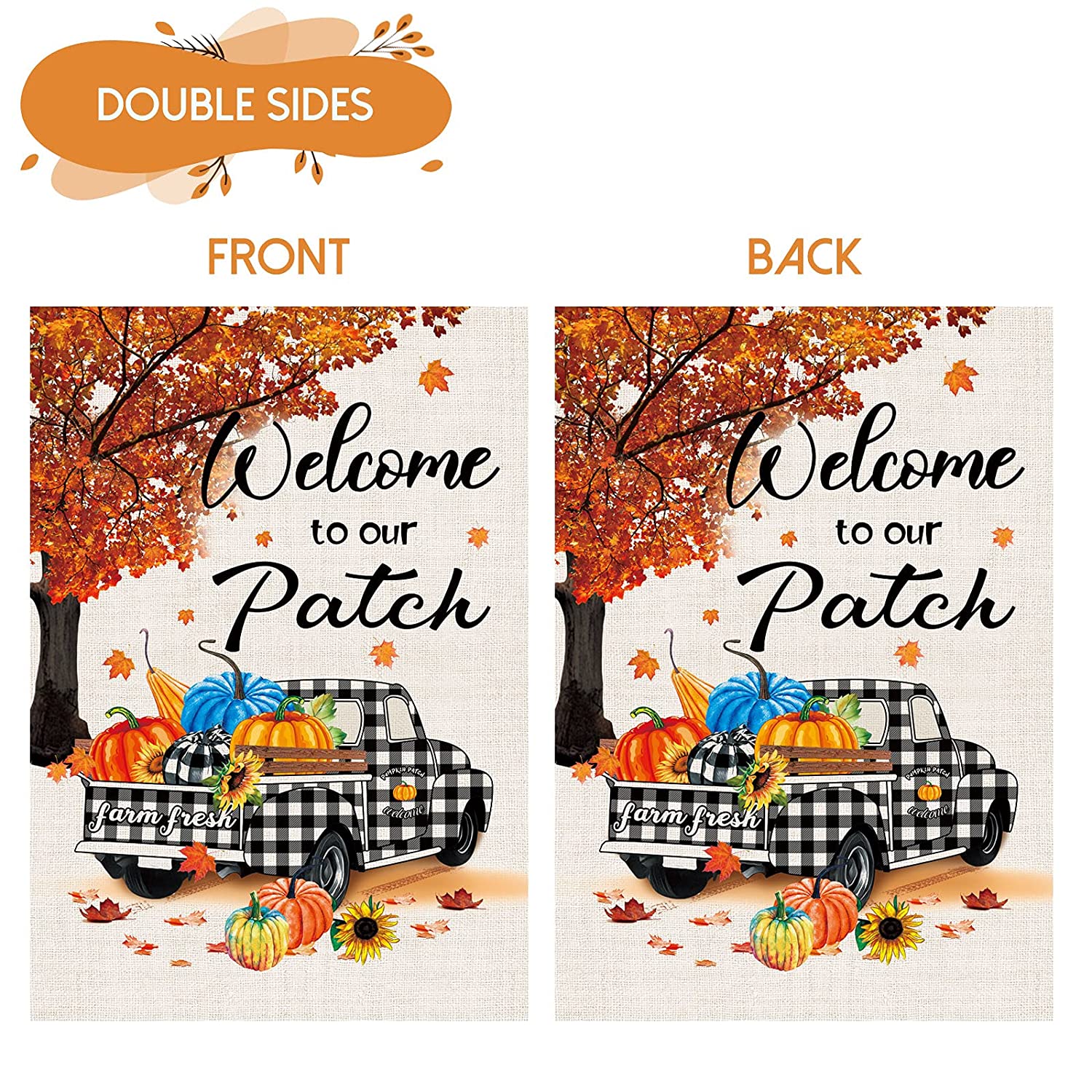 2 Pcs Double Sided Harvest Fall Garden Flags 12 x 18 (Gnome, Truck)