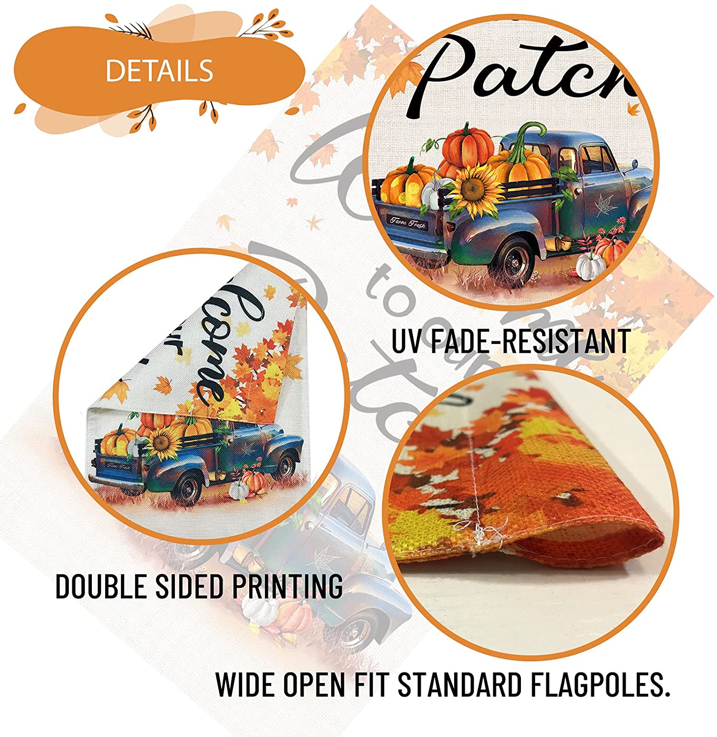 2 Pcs Double Sided Welcome Fall Garden Flags 12 x 18 (Stripe, Truck)