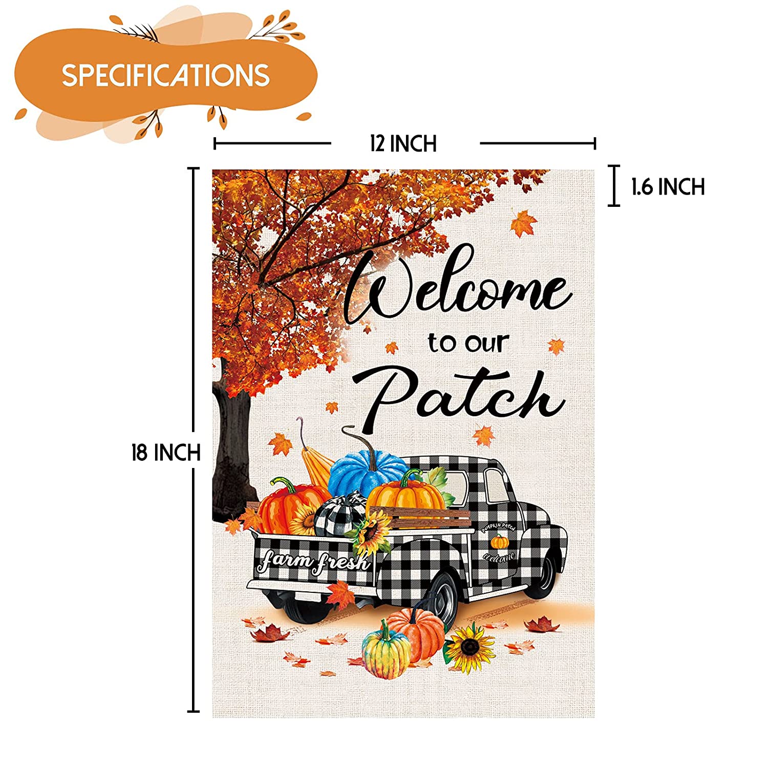 2 Pcs Harvest Fall Garden Flags 12x18 Double Sided, Burlap Buffalo Plaid Pumpkin Gnome And Maple Truck Thanksgiving Garden Flags, Rustic Farmhouse Outdoor Decorations Welcome Sign