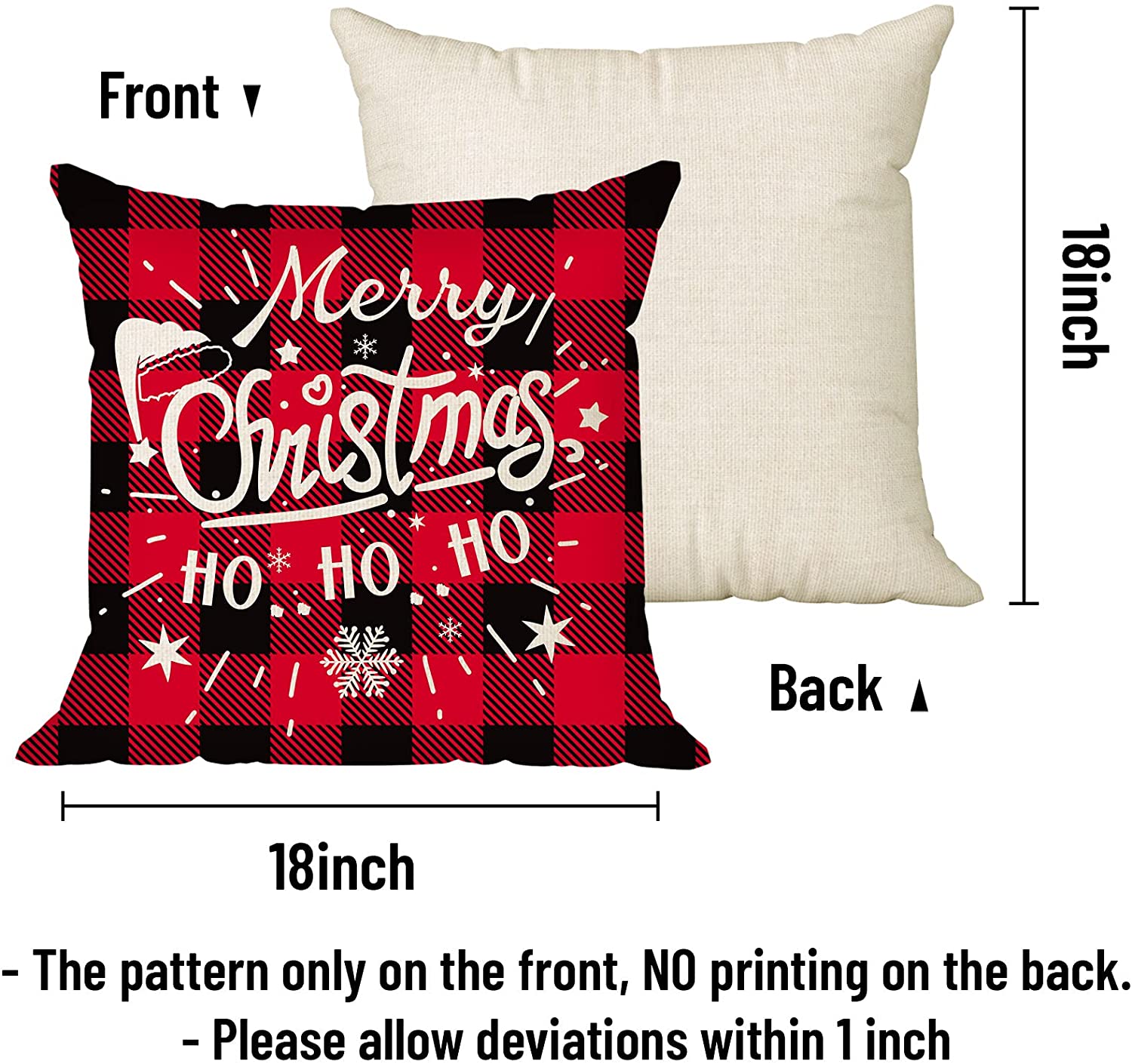 4 Pcs Merry Christmas Pillow Covers 18 x 18 with 4 Bonus Coasters (Home, Snow)