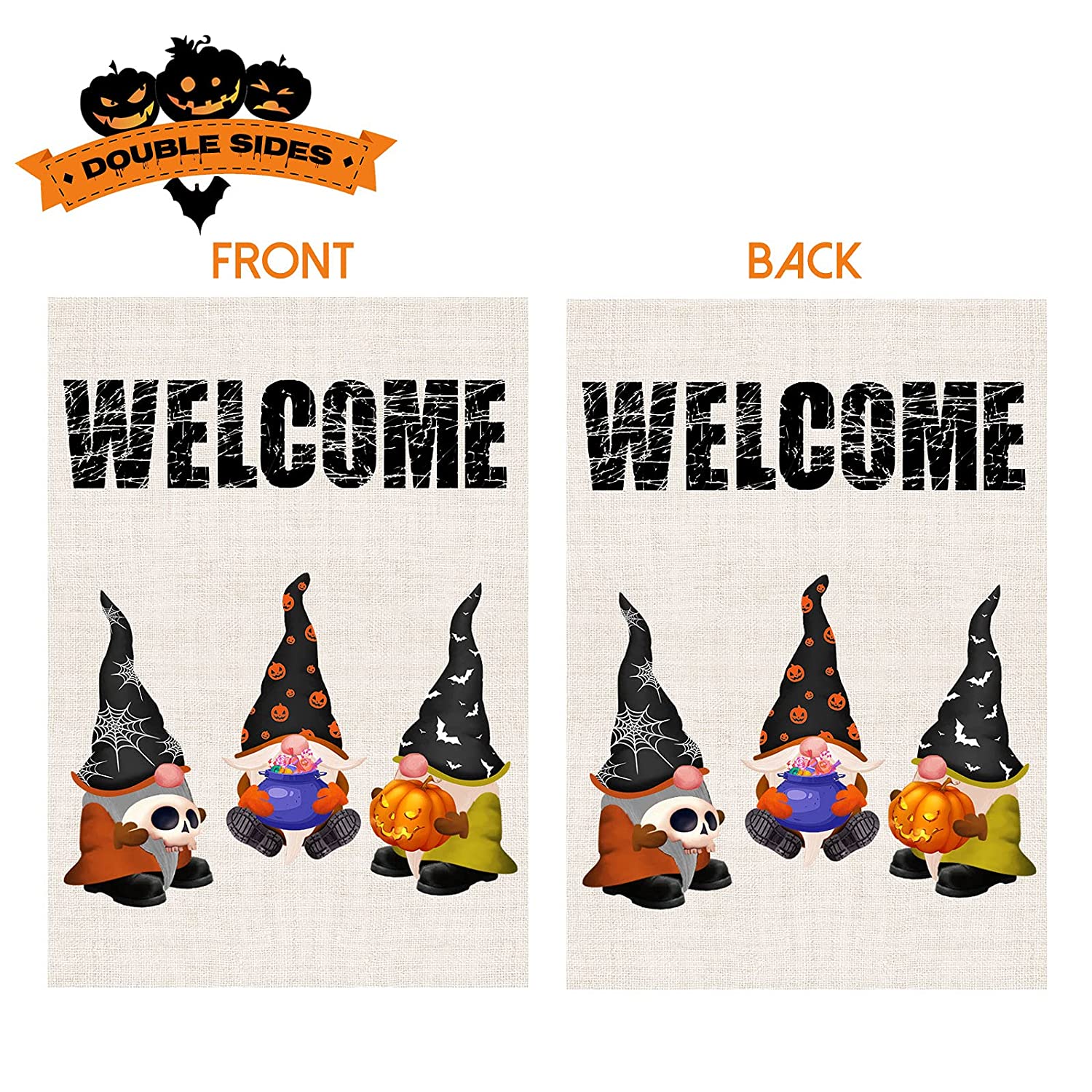 2 Pcs Double-Sided Small Halloween Garden Flags 12 x 18 (Stripe, Gnome)