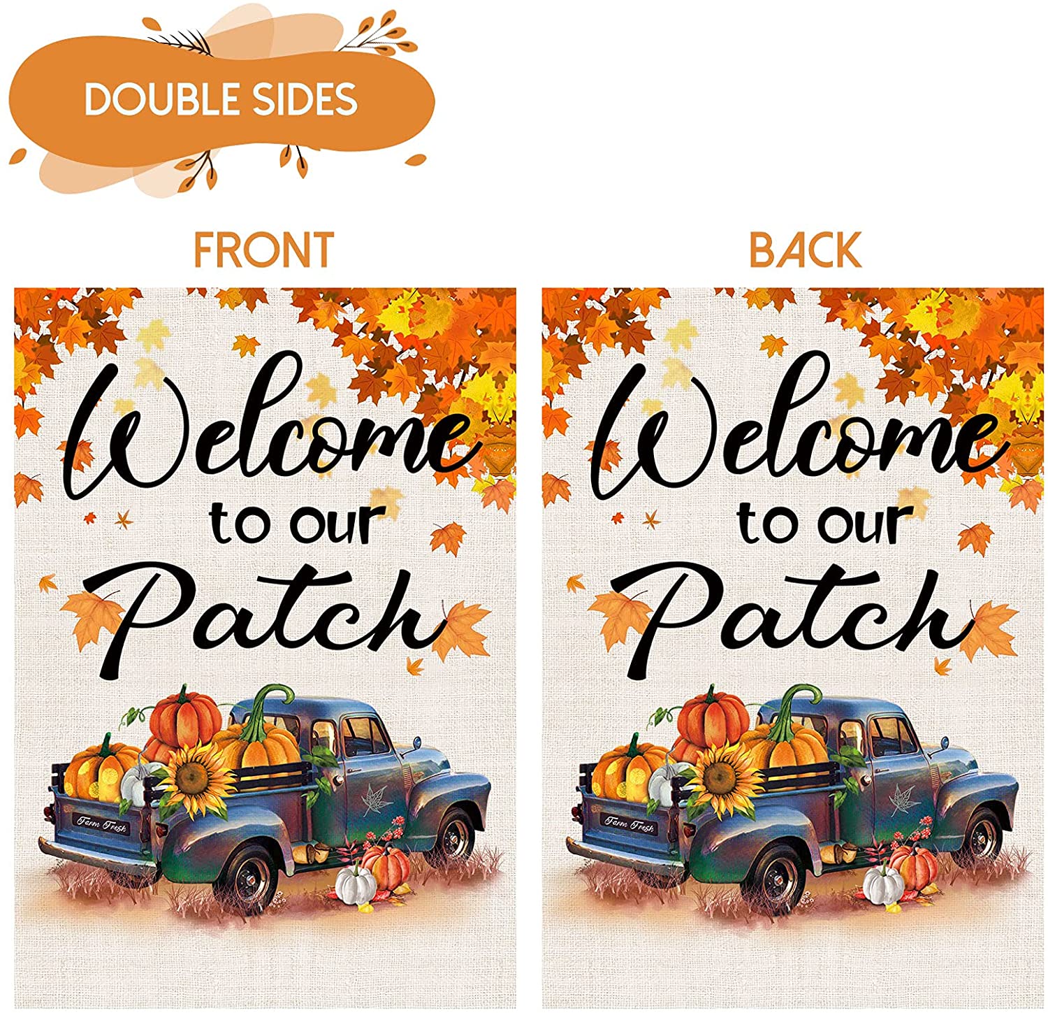 2 Pcs Double Sided Welcome Fall Garden Flags 12 x 18 (Stripe, Truck)