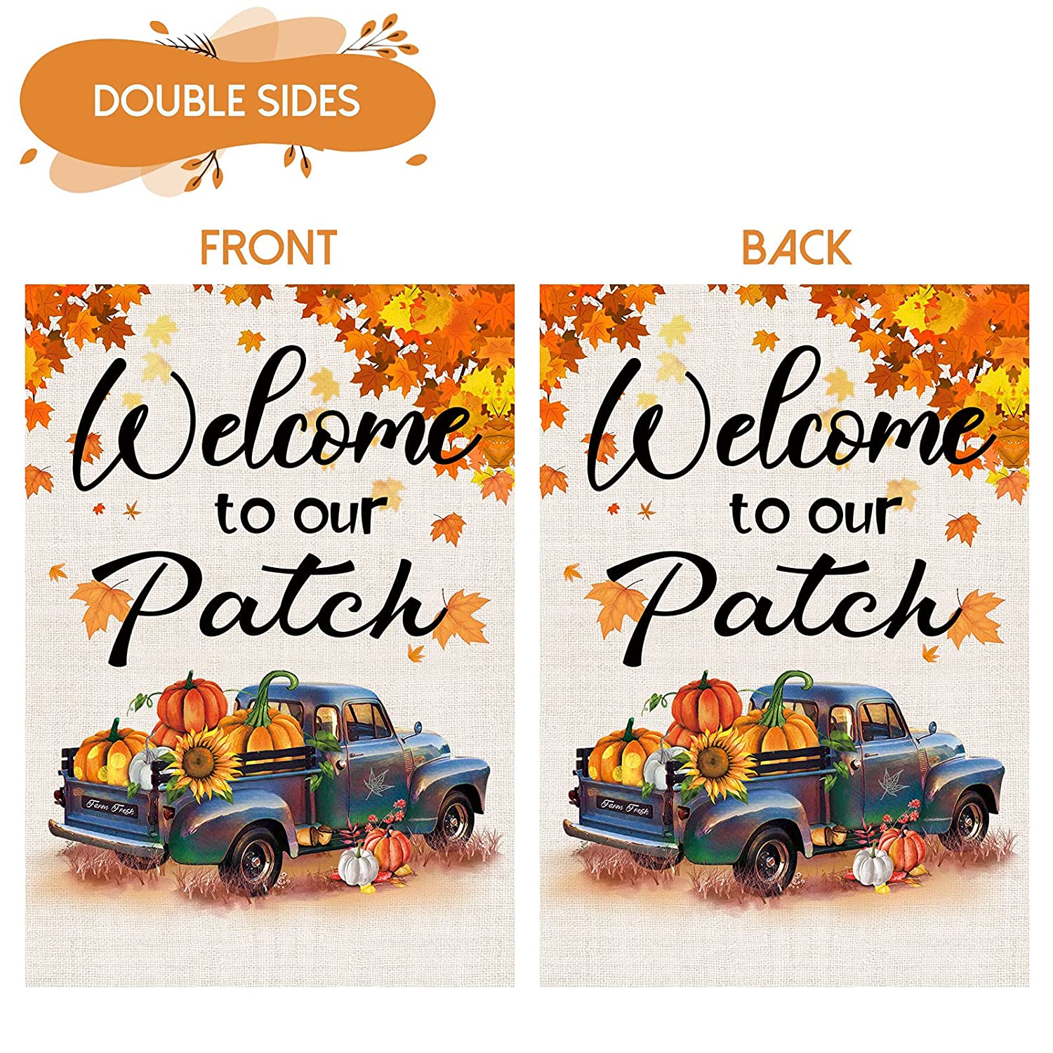 2 Pcs Double Sided Harvest Fall Garden Flags 12 x 18 (Gnome, Truck)