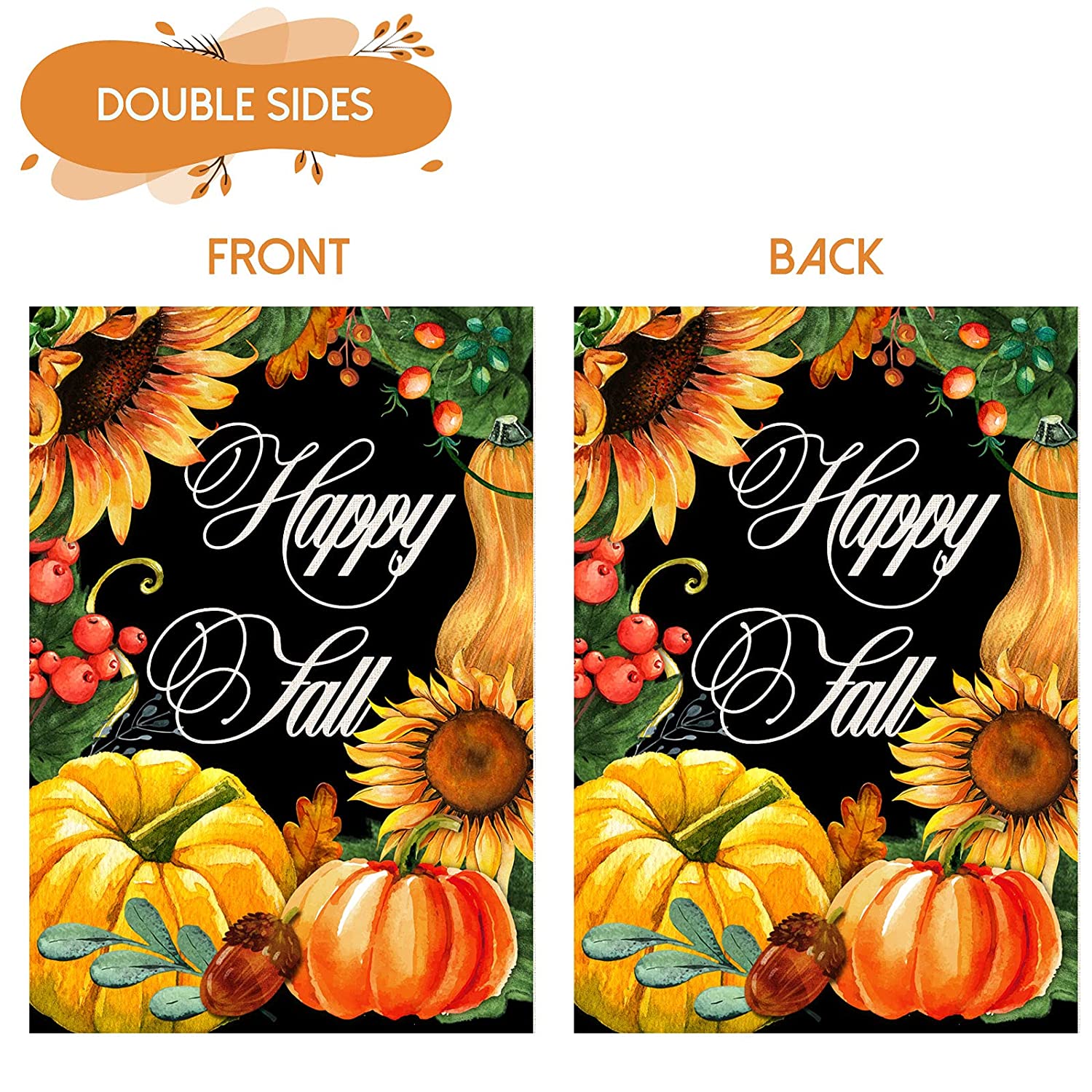 2 Pcs Pumpkin Fall Garden Flags 12x18 Double Sided, Burlap Sunflowers Pumpkin And Happy Fall Gnome Thanksgiving Garden Flags, Harvest Farmhouse Rustic Outdoor Decorations