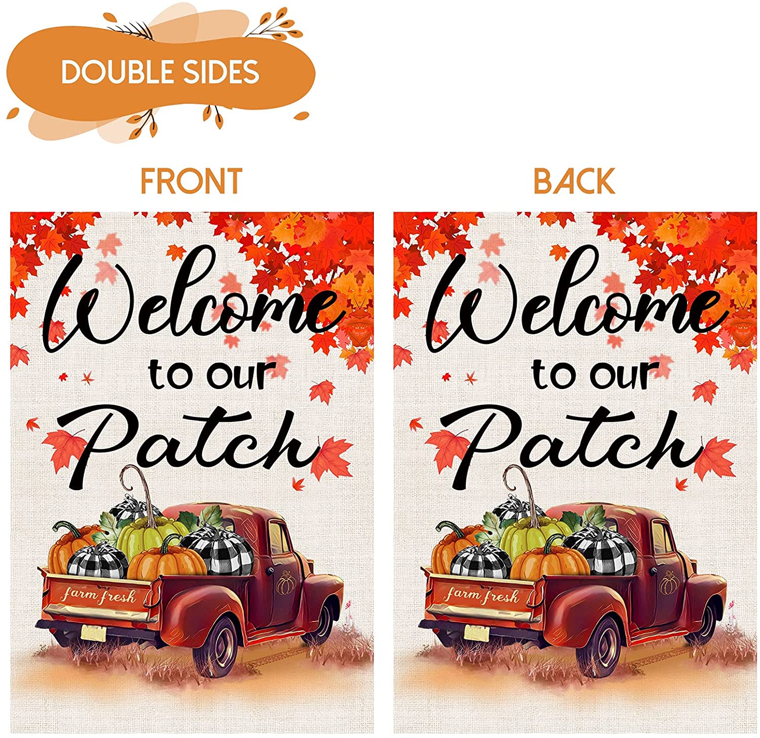 2 Pcs Double Sided Harvest Fall Garden Flags 12 x 18 (Truck, Pumpkin)