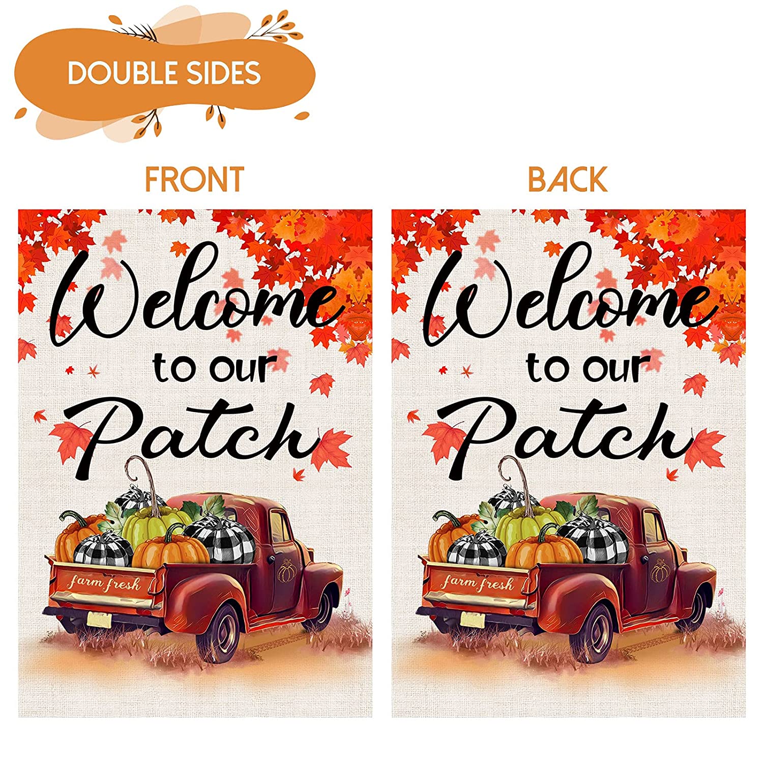 2 Pcs Double Sided Harvest Fall Garden Flags 12 x 18 (Truck, Pumpkin)