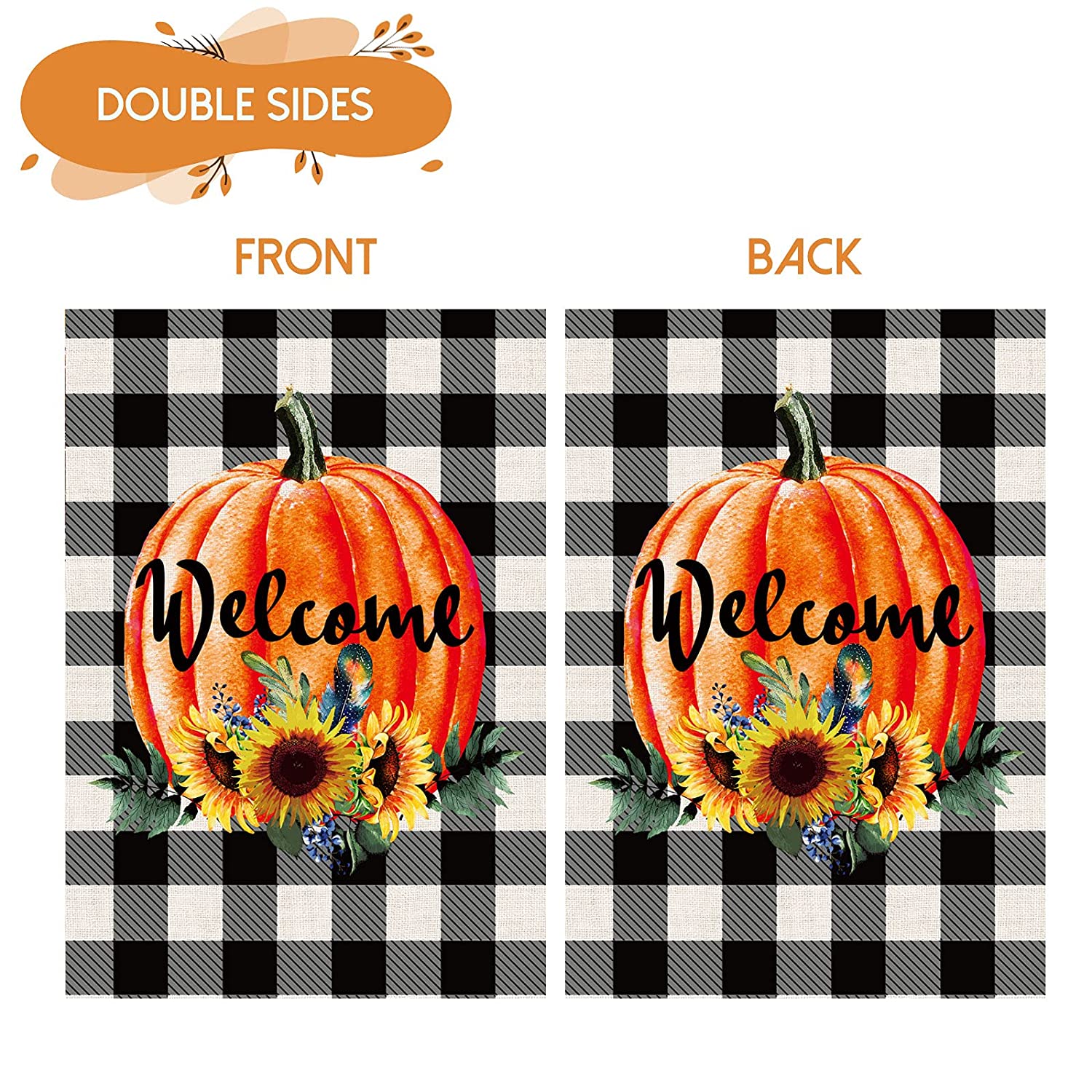 2 Pcs Double Sided Pumpkin Fall Garden Flags 12 x 18 (Plaid, Truck)