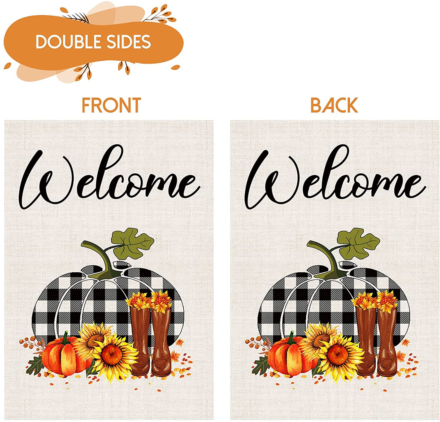 2 Pcs Double Sided Welcome Fall Garden Flags 12 x 18 (Gnome, Plaid)