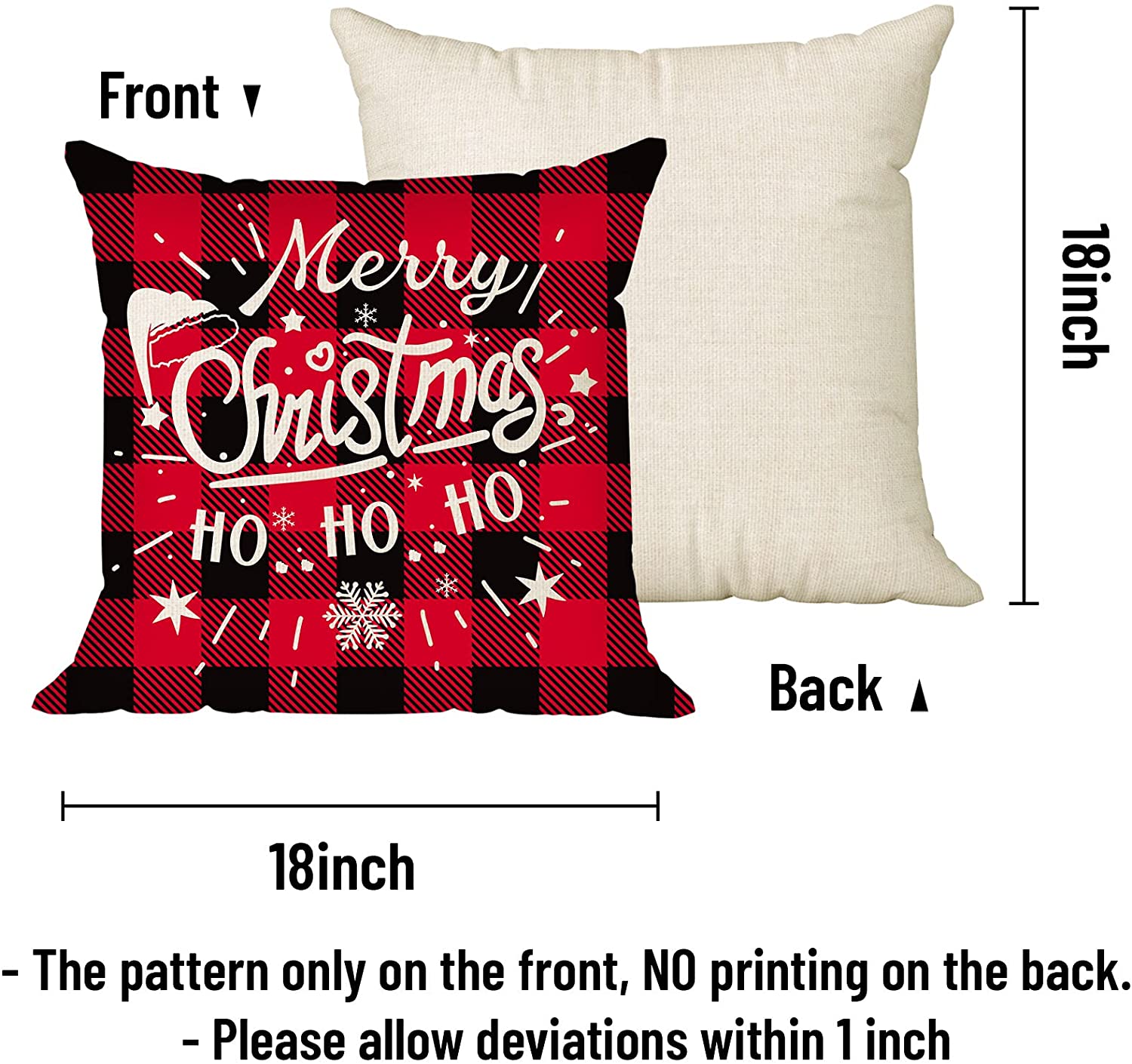 Set of 4 Buffalo Plaid Christmas Pillow Covers 18 x 18 with 4 Bonus Coasters (Truck, Reindeer)