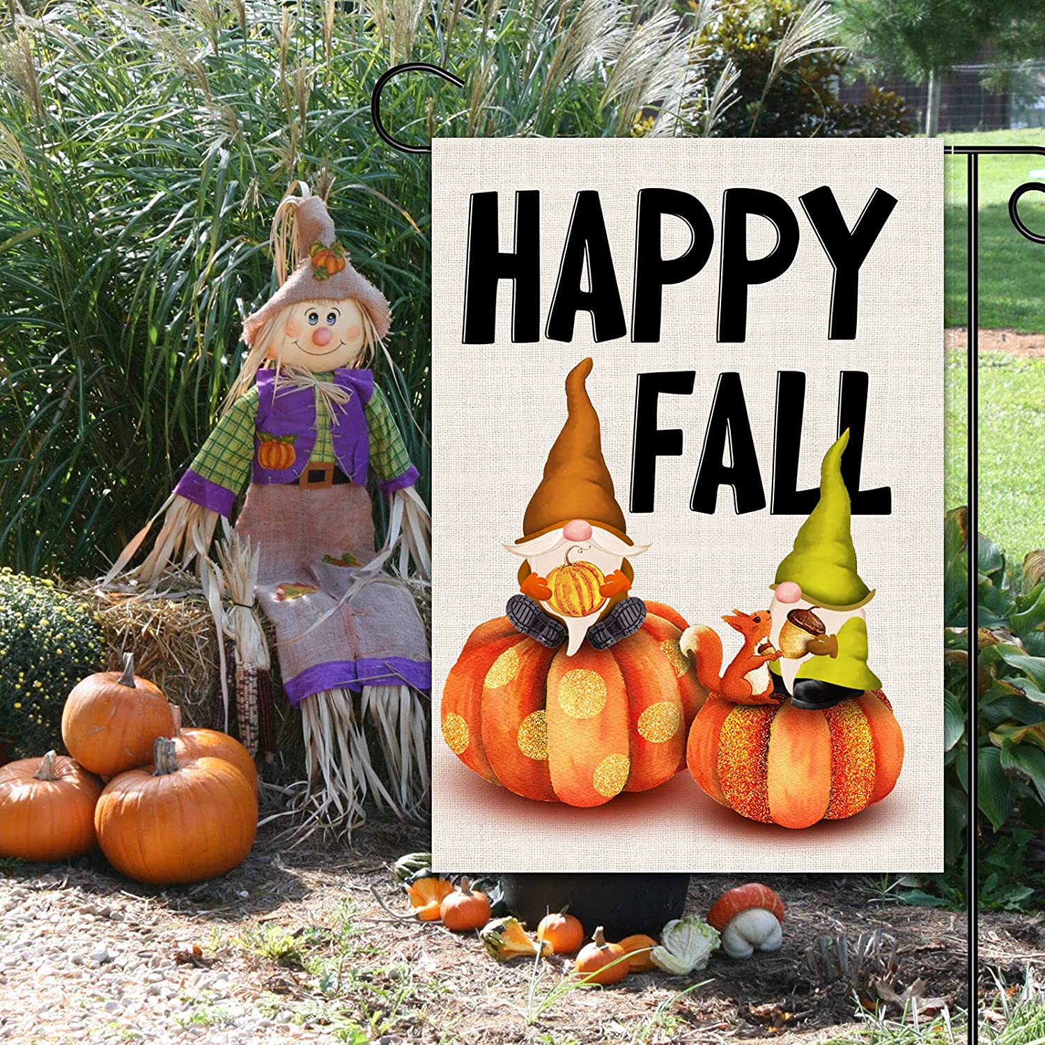2 Pcs Double Sided Thanksgiving Fall Garden Flags 12 x 18 (Gnome, Truck)